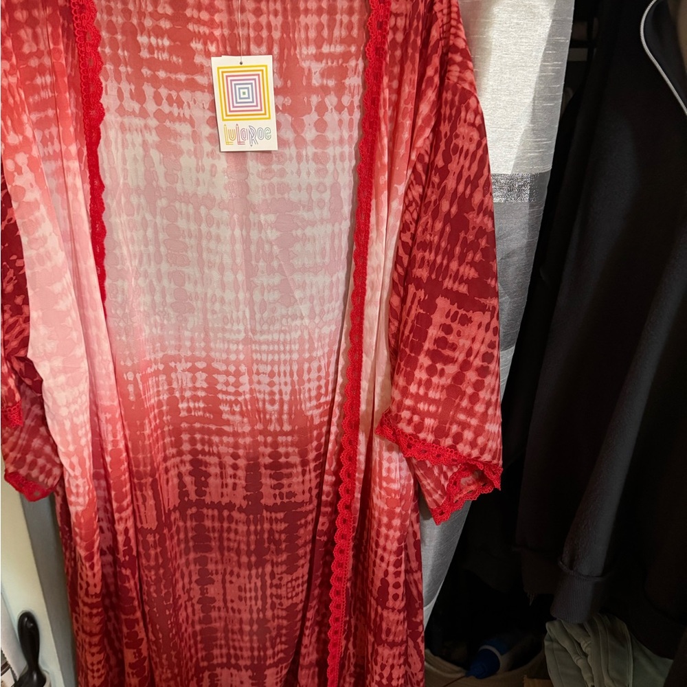 LuLaRoe Red Sheer Textured Kimono